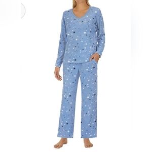 Nautica 2 Piece PJ Set Womens Medium Blue Stars Print Fleece Loungewear Set NWOT
